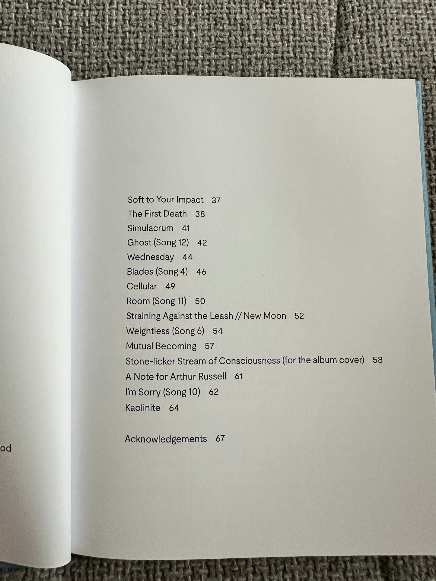 Interior page featuring the contents of The Magic Border signed poetry book with titles and page numbers