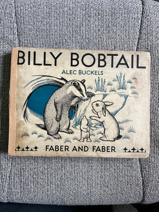 Billy Bobtail first edition for sale featuring a badger, rabbit, and baby character on the cover