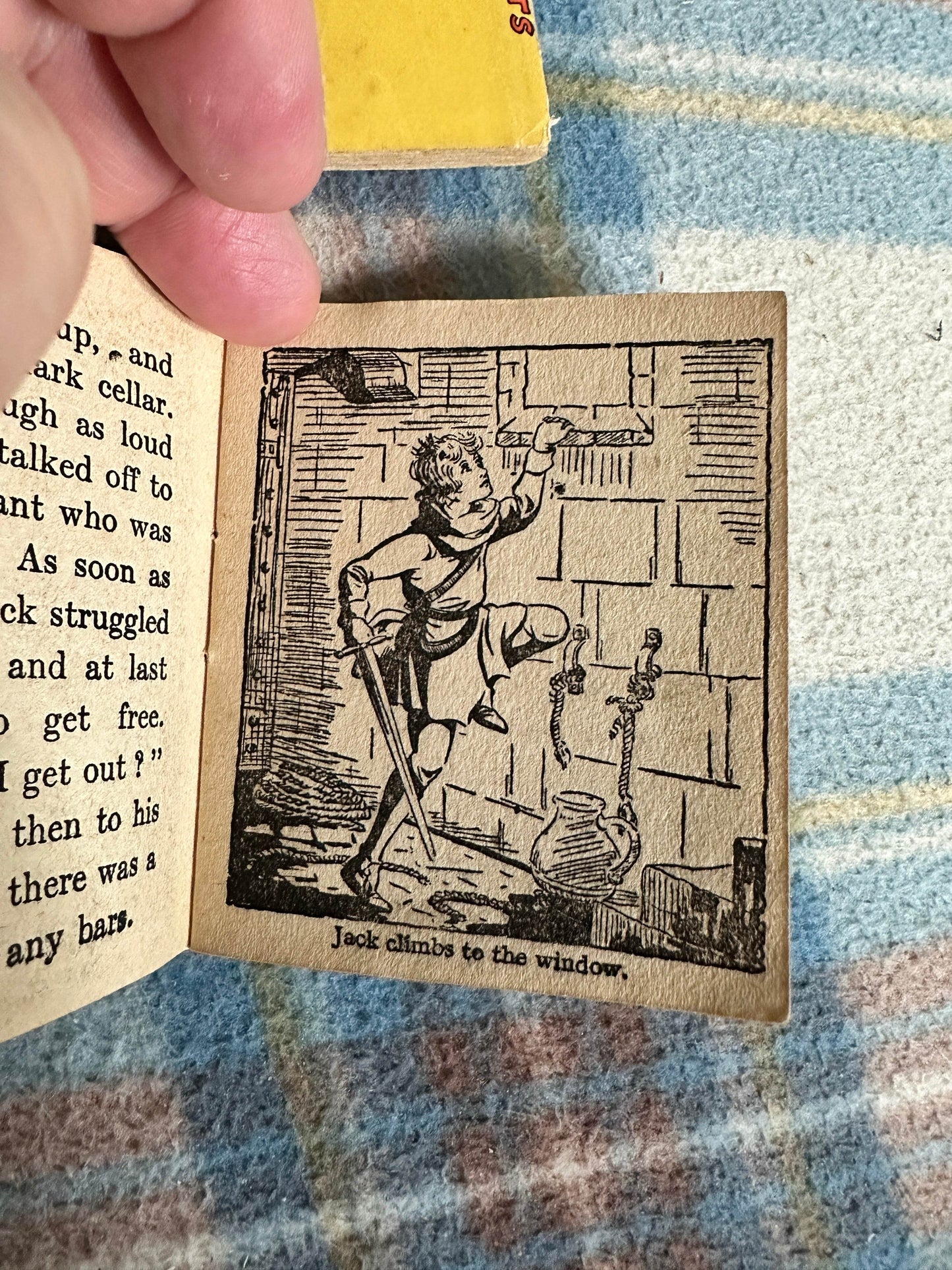 Page from Birn Brothers fairy tale books collection featuring an illustration of Jack climbing to the window