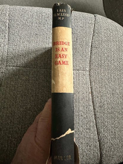Cover of 1959 Bridge Is An Easy Game book by Iain Macleod with worn spine and vintage design