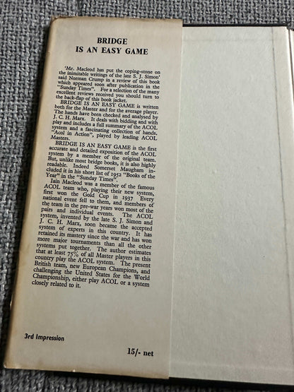1959 Bridge Is An Easy Game book cover featuring a detailed introduction to card play strategies