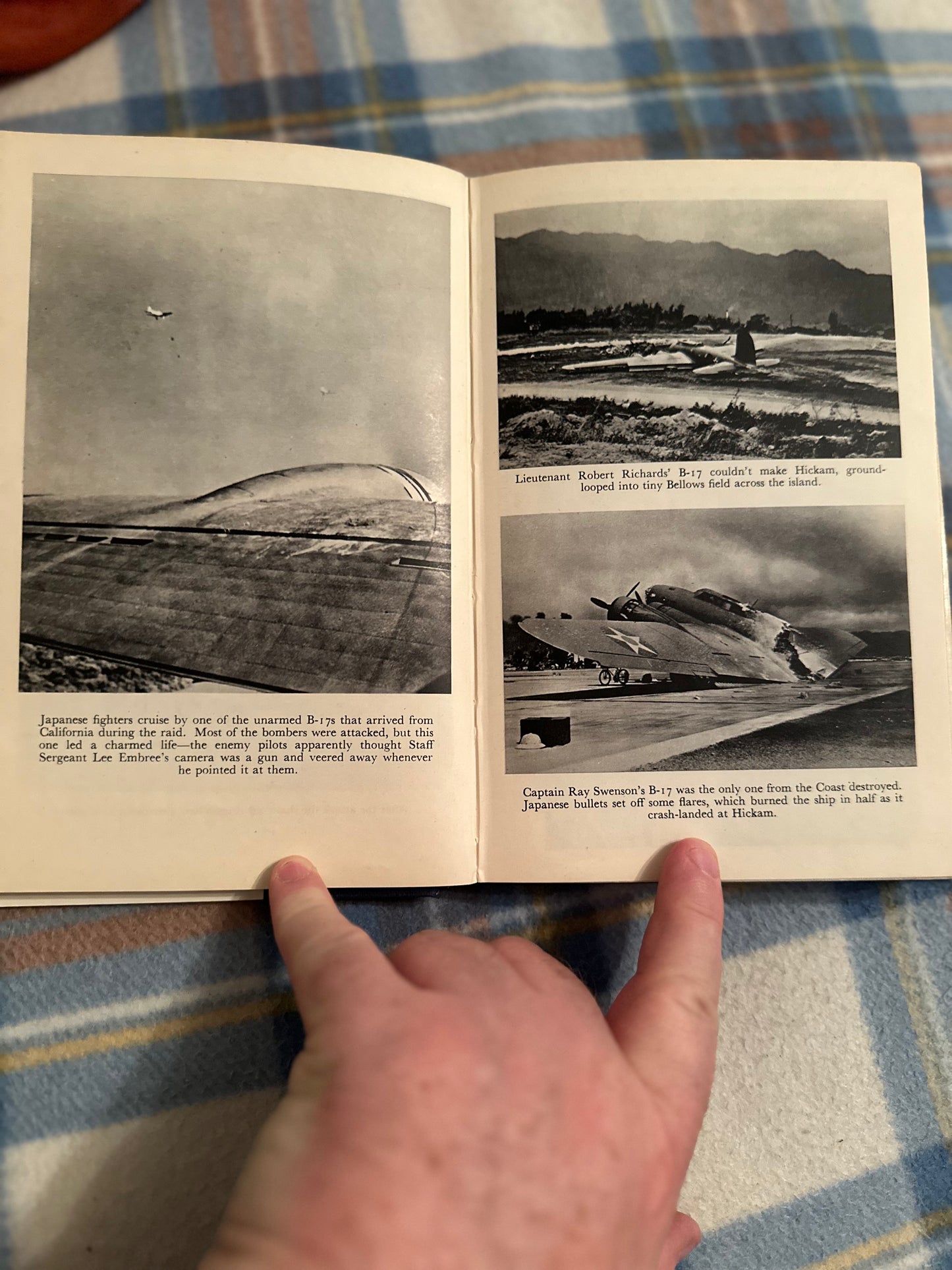 Inside pages of Day of Infamy first edition featuring historical photographs and informative text