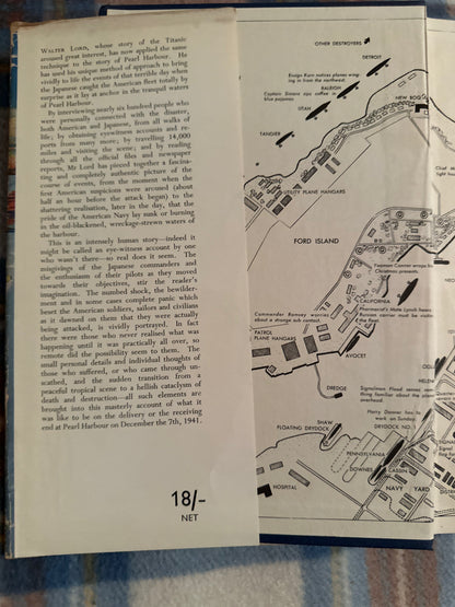 Day of Infamy first edition book page and map detailing Pearl Harbor events