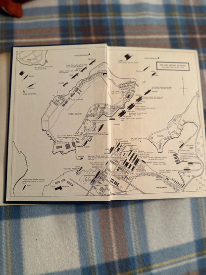 Map from the Day of Infamy first edition book showing Pearl Harbor sites and attack details