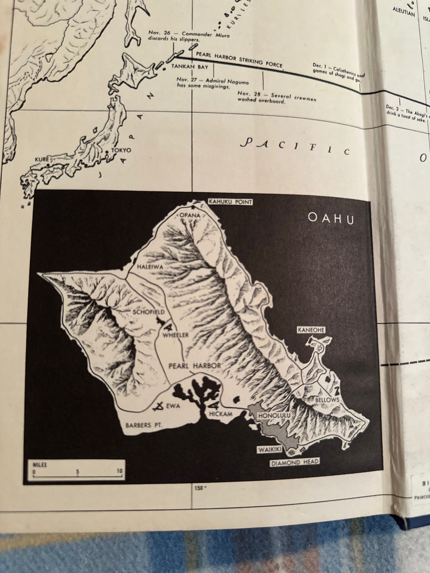 Map of Oahu showing Pearl Harbor, included in Day of Infamy first edition book