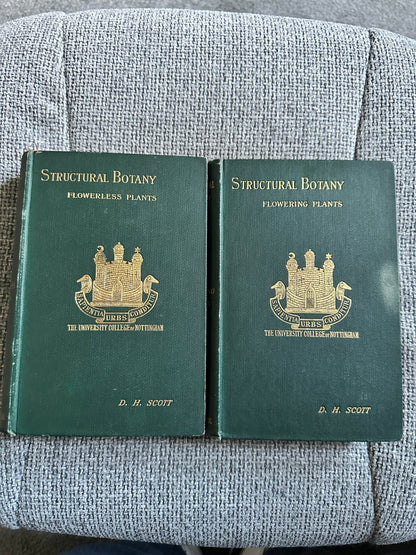 1909 and 1912 structural botany collectible books by D H Scott with green covers