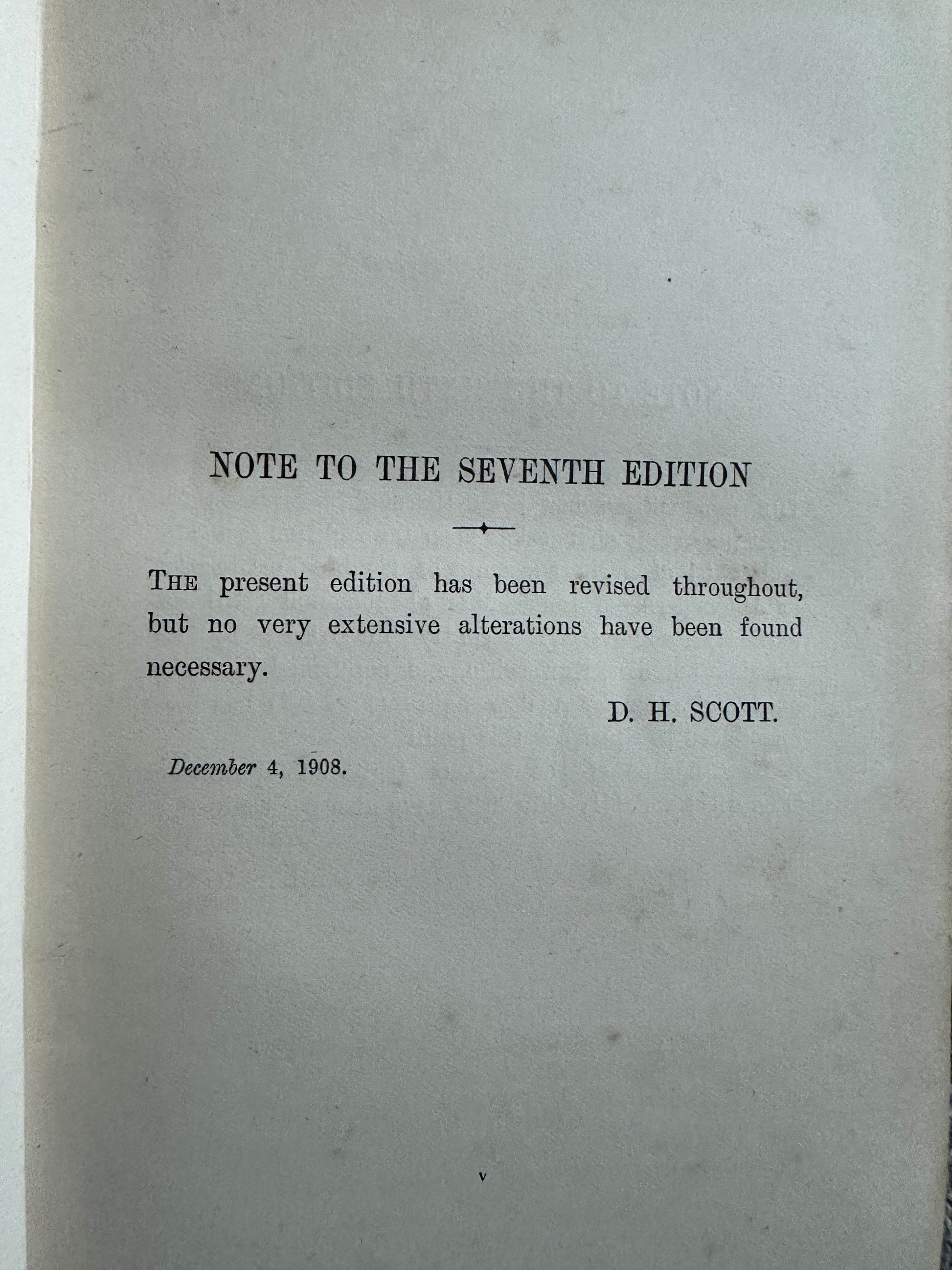 Note to the Seventh Edition in a collectible book on 1909 and 1912 structural botany