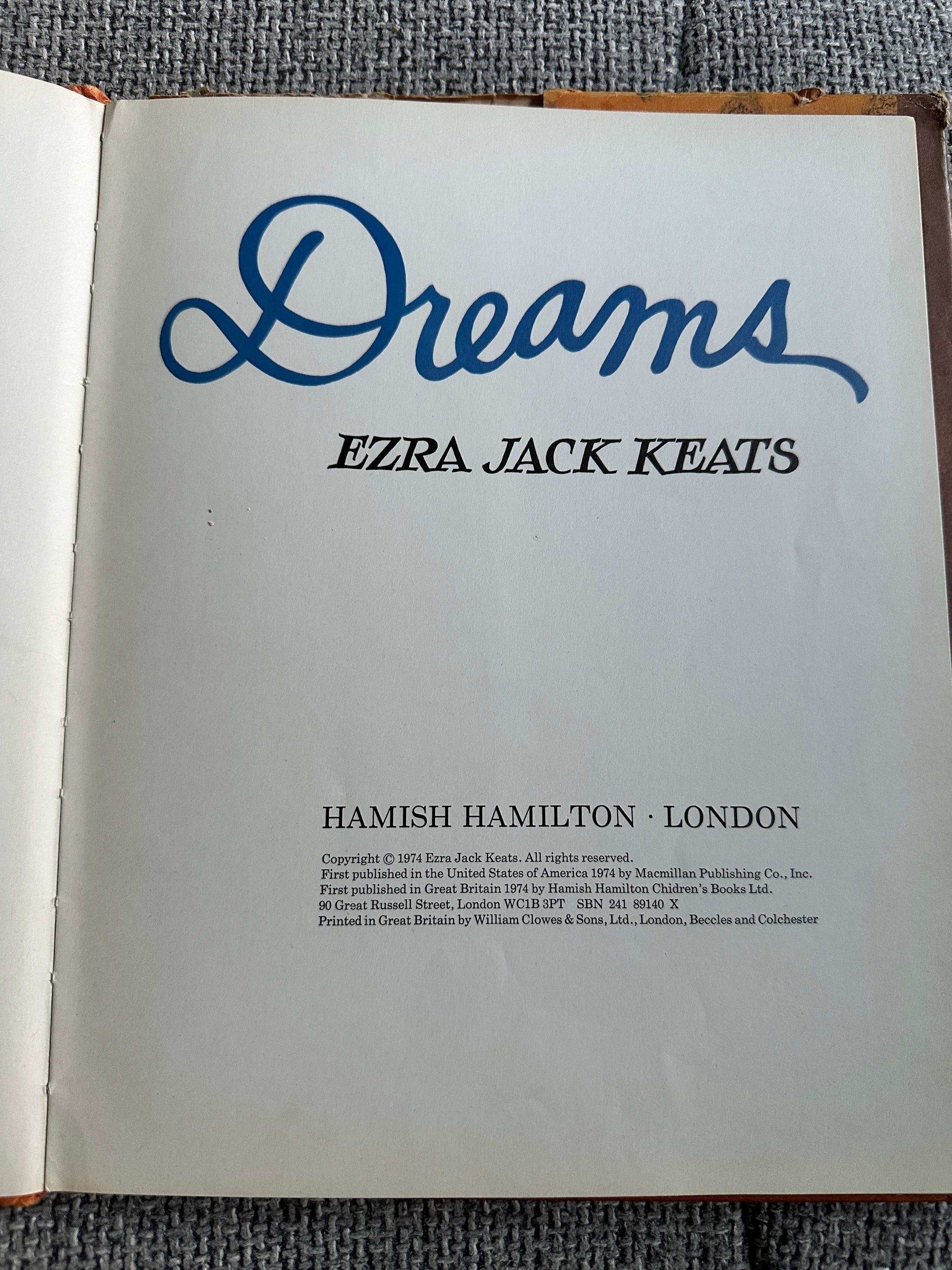 Dreams Ezra Jack Keats first edition book title page with publisher information and copyright details