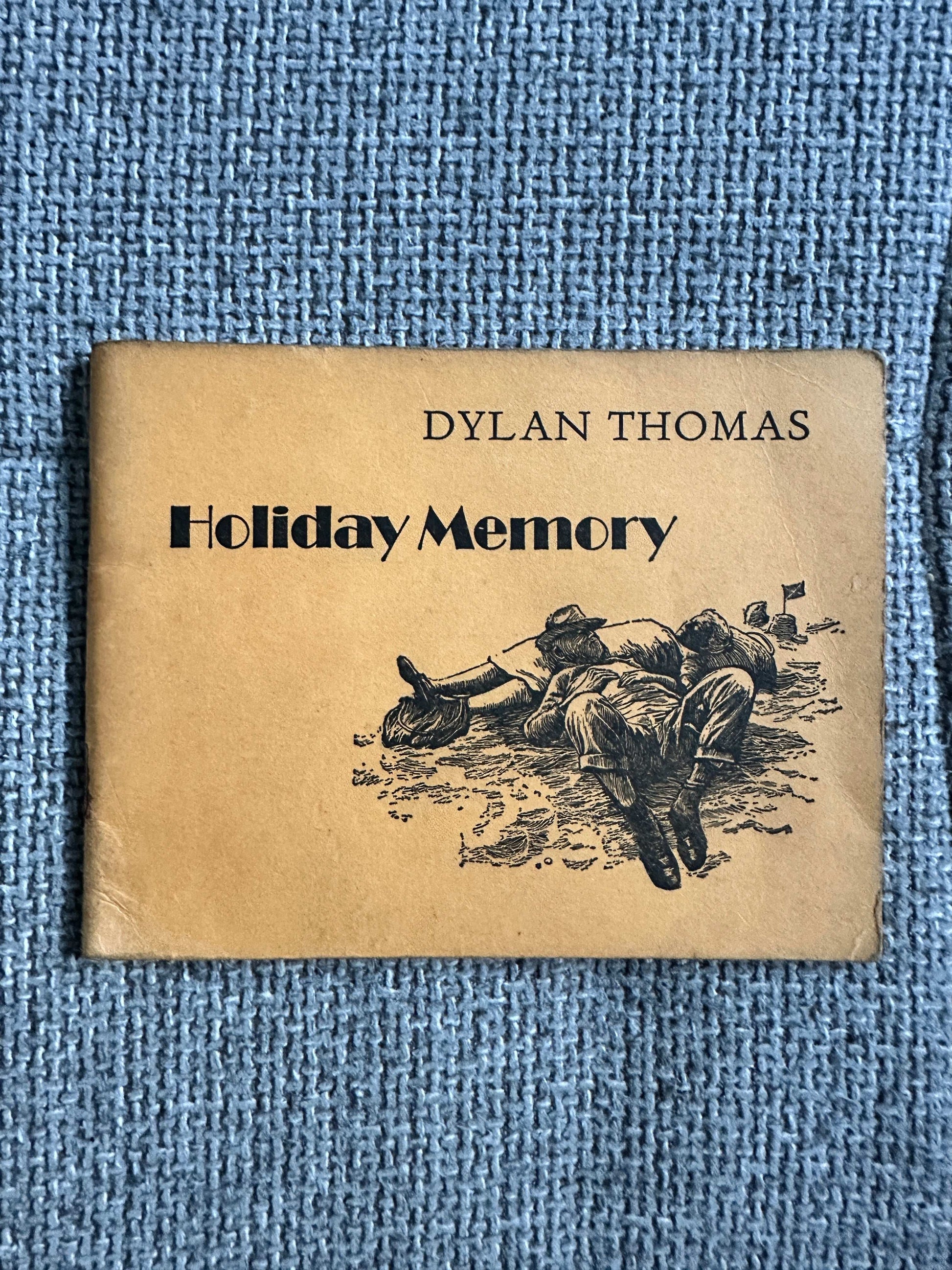 Holiday Memory Dylan Thomas first edition book cover featuring illustrated scene of relaxation