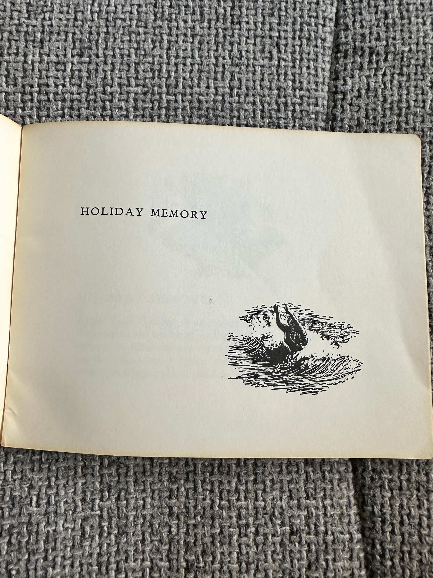 Inside page of Holiday Memory Dylan Thomas first edition featuring an illustration