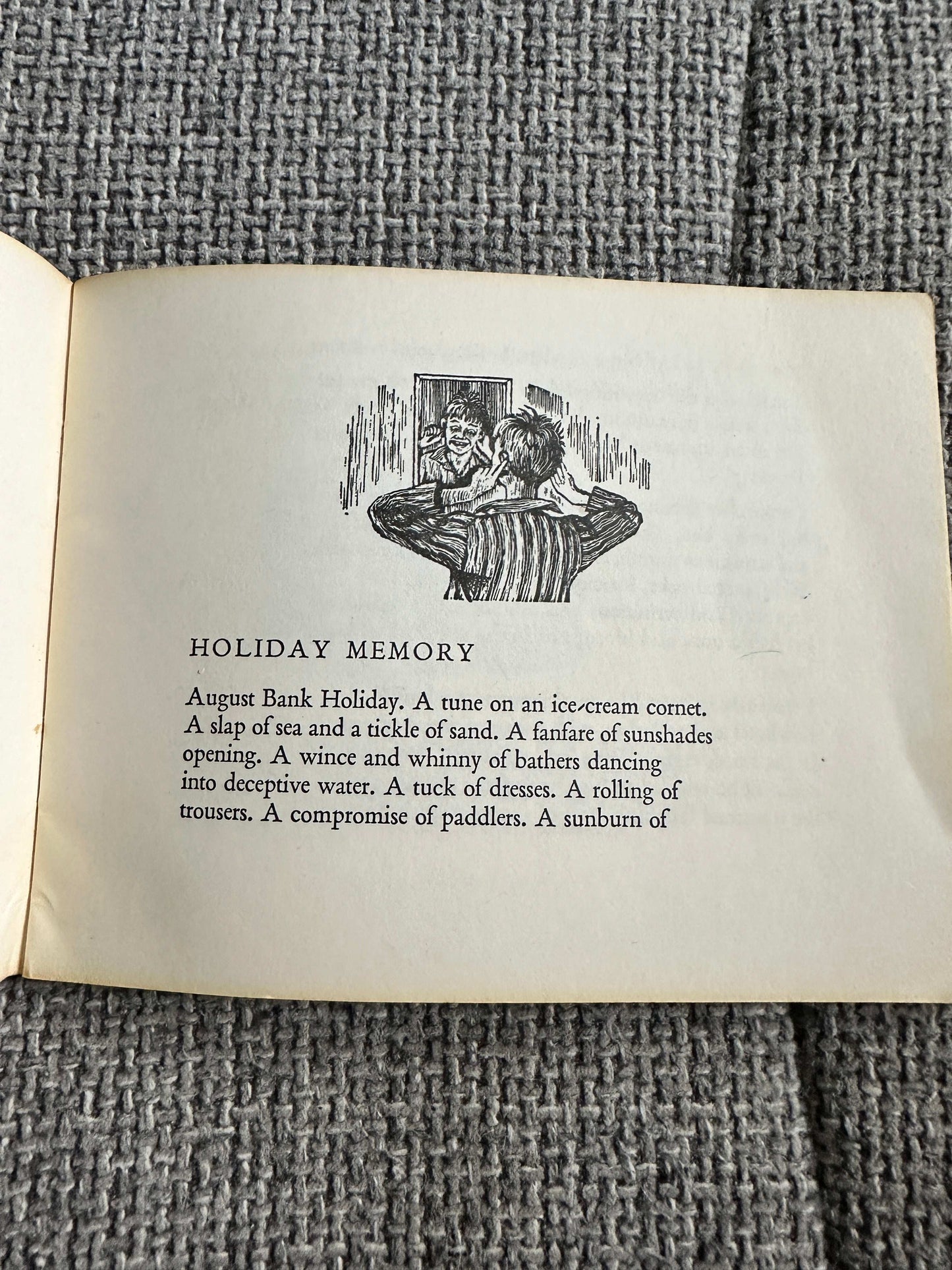 Holiday Memory Dylan Thomas first edition with illustrations on the page showcasing poetic text