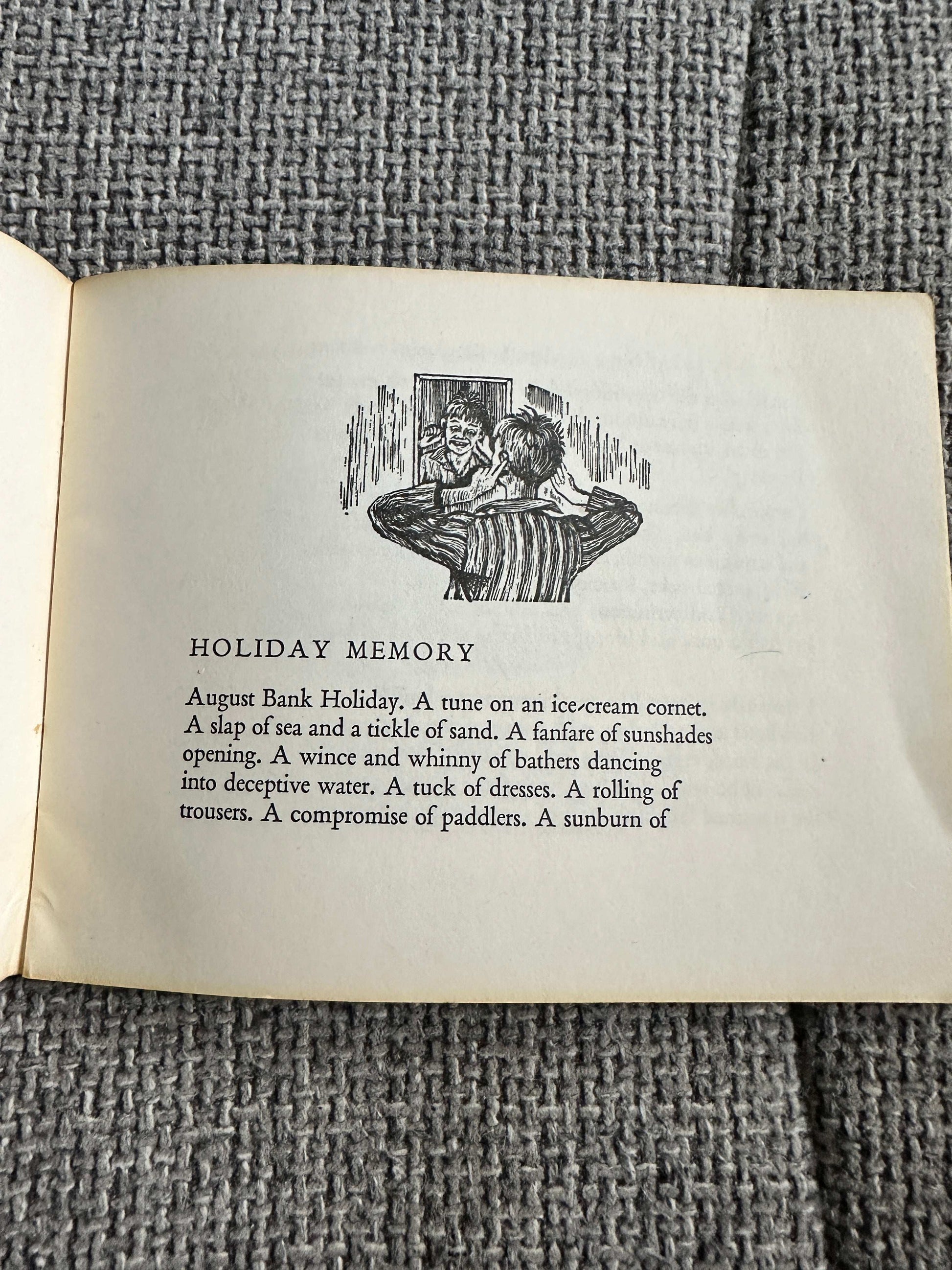 Holiday Memory Dylan Thomas first edition with illustrations on the page showcasing poetic text