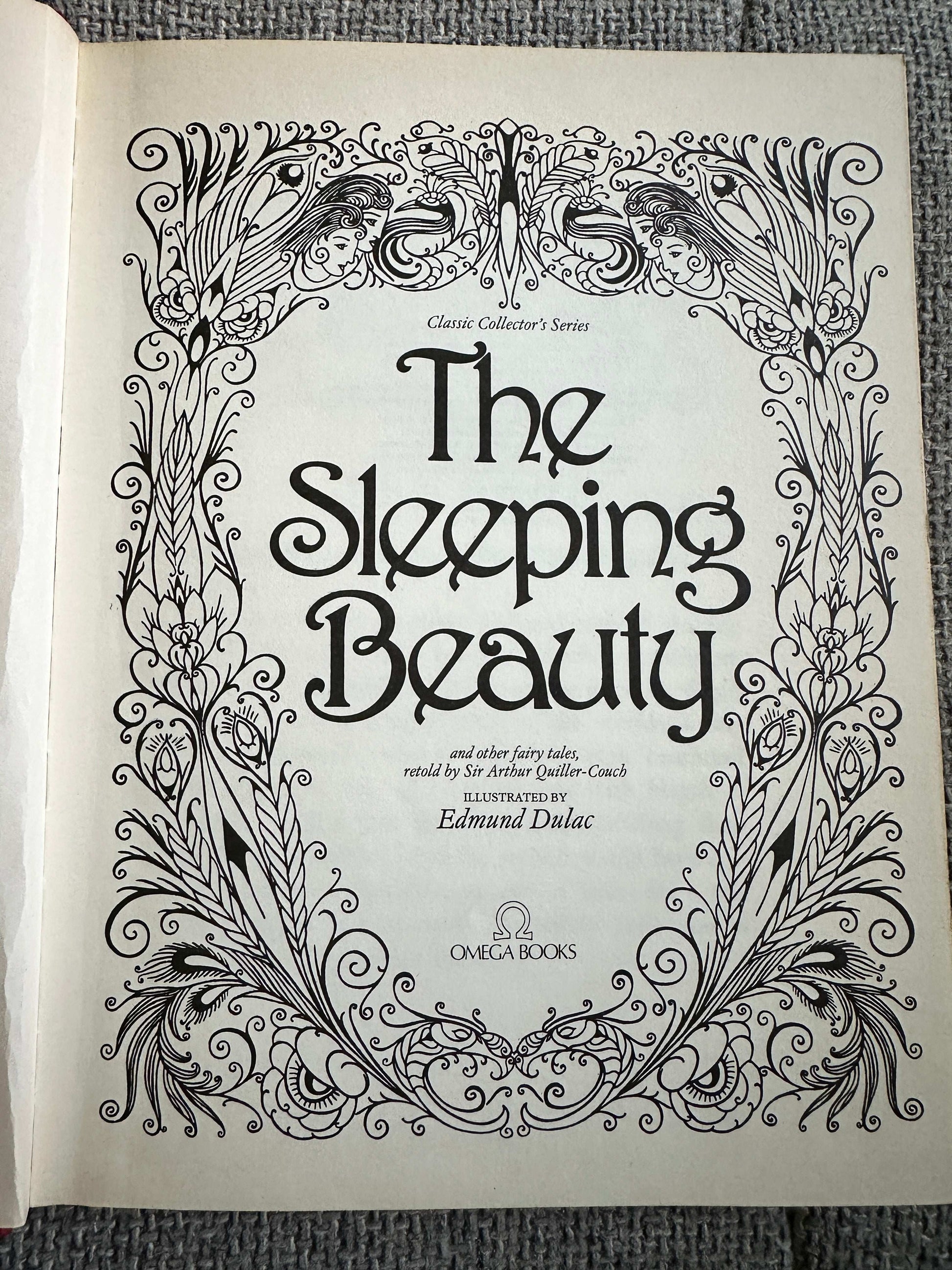 The cover of The Sleeping Beauty illustrated by Edmund Dulac, featuring intricate designs and classic fairy tales