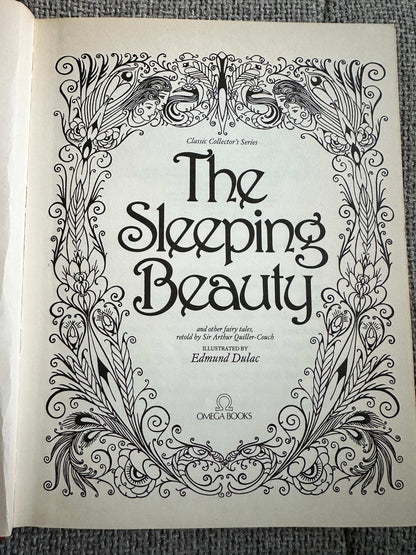 The cover of The Sleeping Beauty illustrated by Edmund Dulac, featuring intricate designs and classic fairy tales