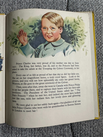 Enid Blyton The Story Of Our Queen first edition children's book illustration with Prince Charles waving