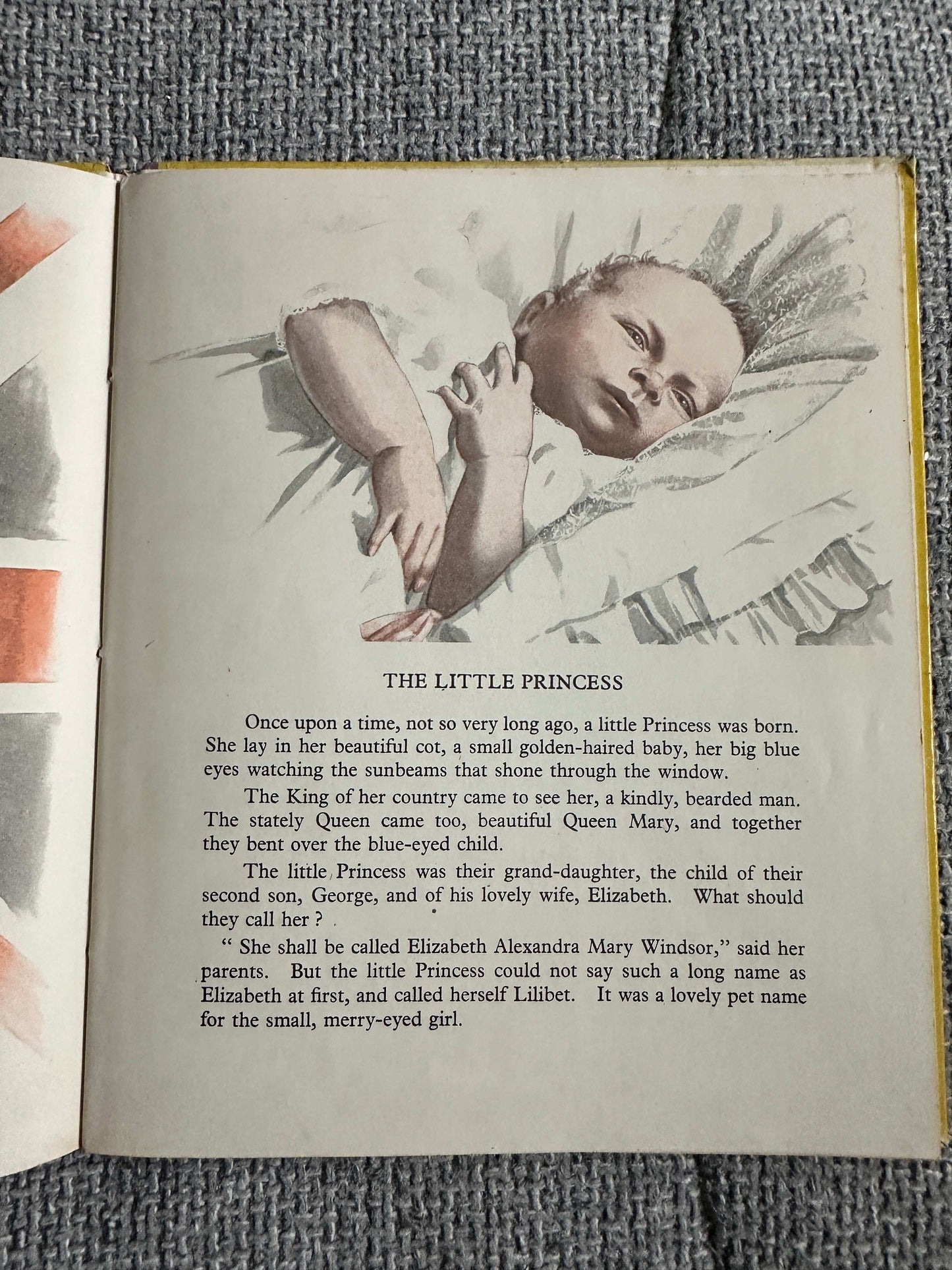 Enid Blyton The Story Of Our Queen first edition showing a page with a child illustration and text