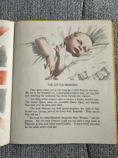 Enid Blyton The Story Of Our Queen first edition showing a page with a child illustration and text