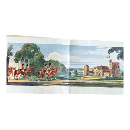 Illustrated scene from Enid Blyton The Twins Go To Nursery-Rhyme Land first edition showing soldiers on horseback