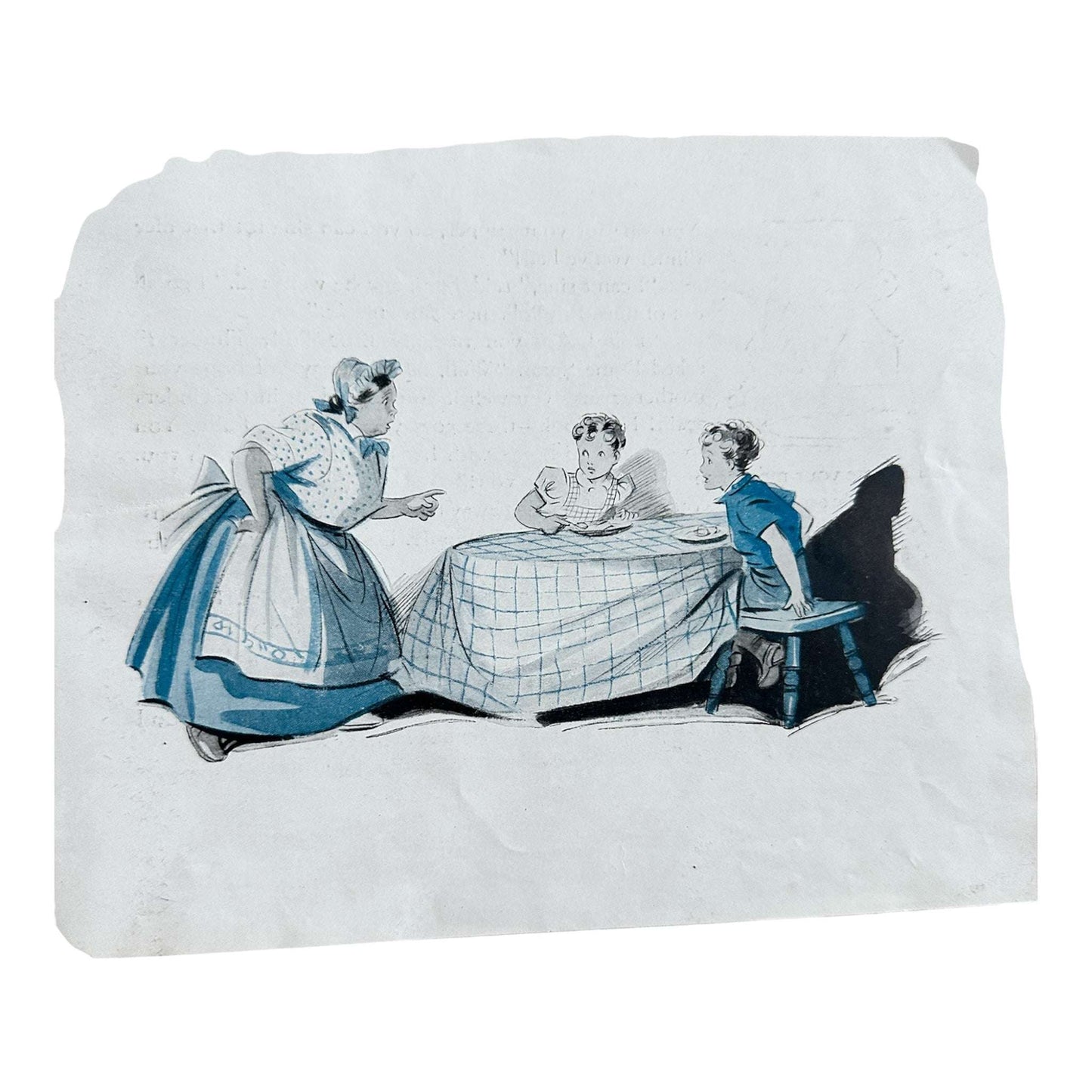 Illustration from Enid Blyton The Twins Go To Nursery-Rhyme Land first edition featuring characters at a table