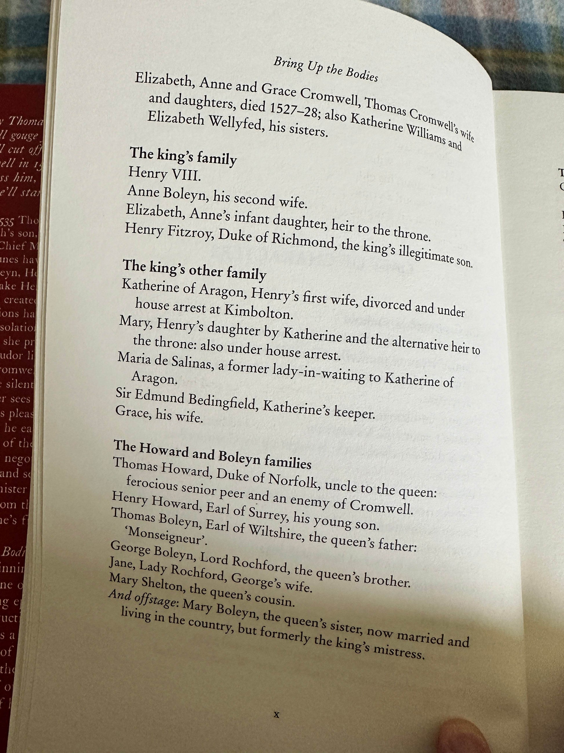 First edition Bring Up The Bodies Hilary Mantel showcasing the family tree and character details