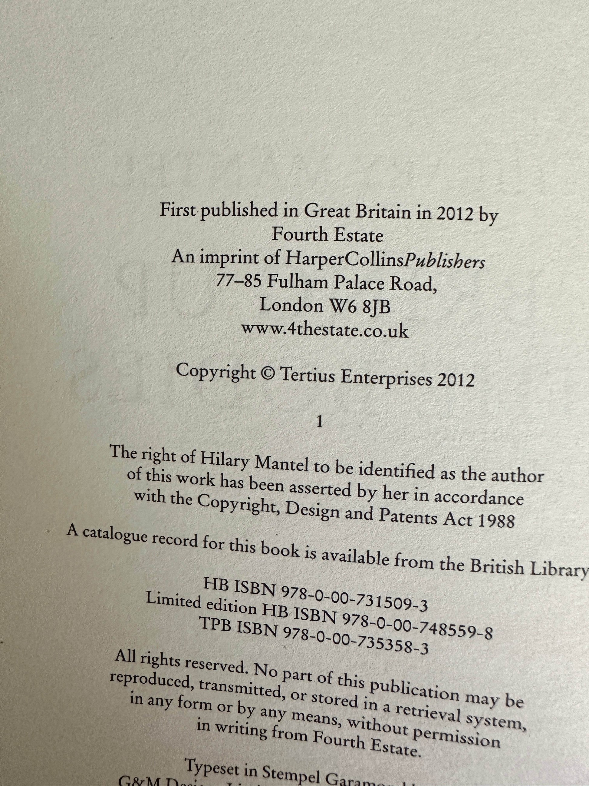 First edition Bring Up The Bodies Hilary Mantel from Honeyburn Books with detailed publication information