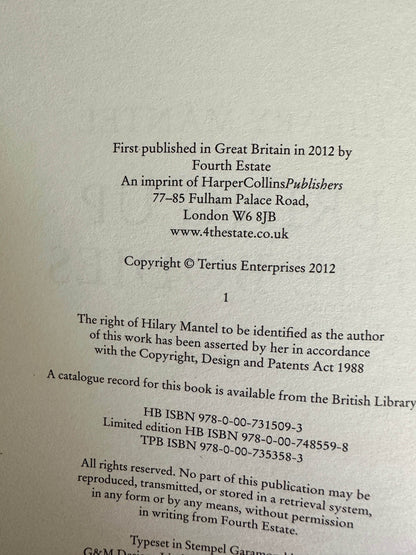 First edition Bring Up The Bodies Hilary Mantel from Honeyburn Books with detailed publication information