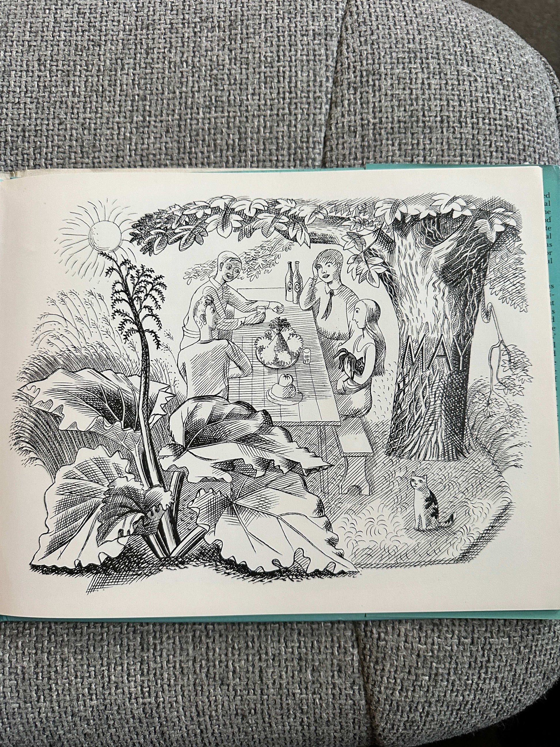 Illustration from the Lady Filmy Fern first edition book featuring children at a picnic under a tree