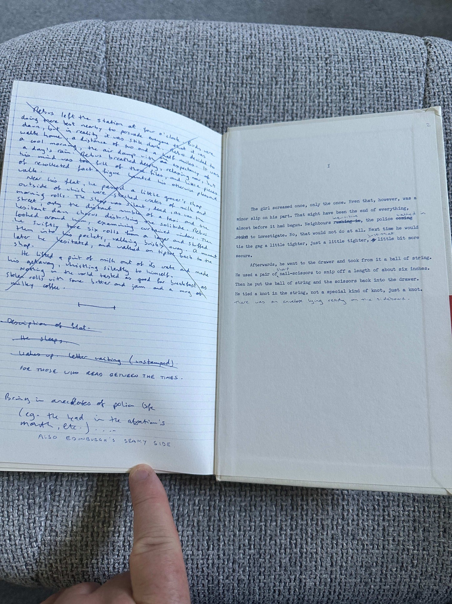 Inside view of Knots and Crosses collectors edition for sale featuring handwritten notes on pages