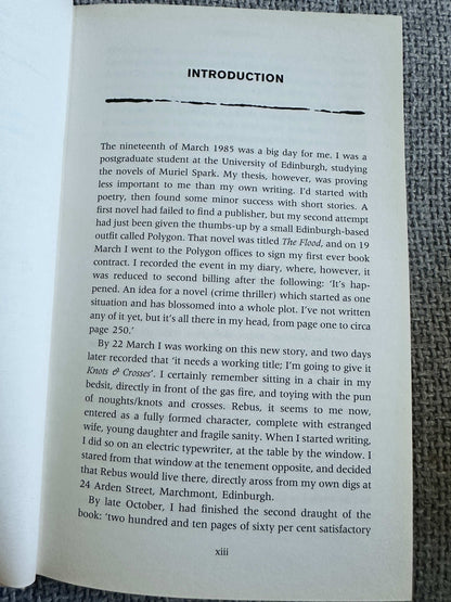 Introduction page of Knots and Crosses collectors edition for sale featuring text about the author's background