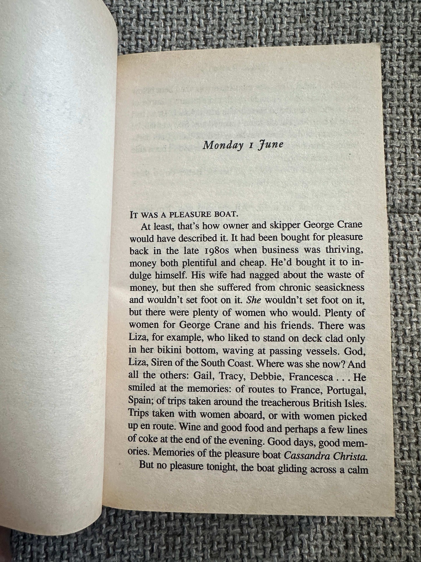 Signed first edition Witch Hunt Ian Rankin in a vintage book format with a worn page showing the opening text