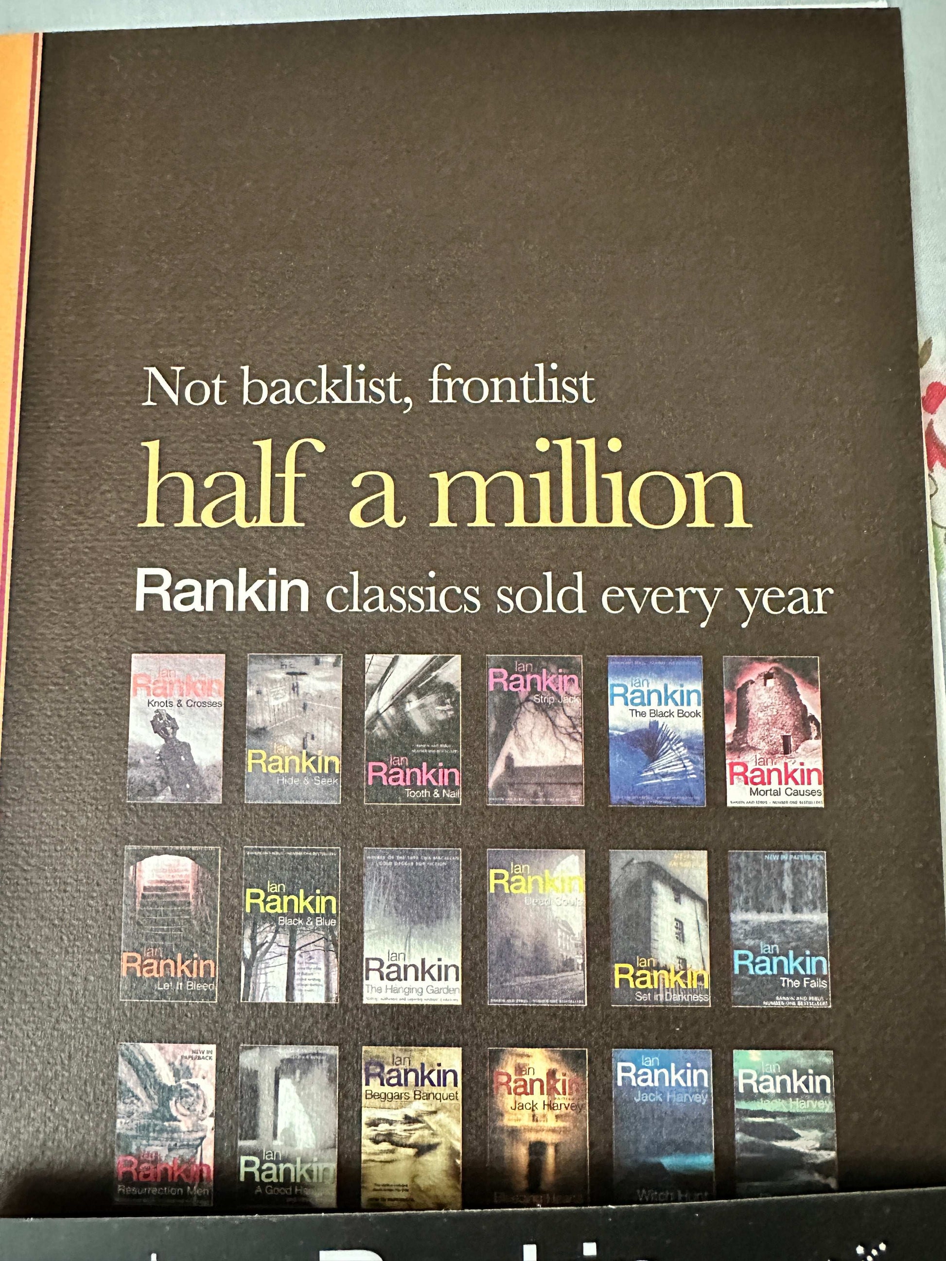 Ian Rankin signed press pack featuring images of bestselling Rankin classics and book cover designs