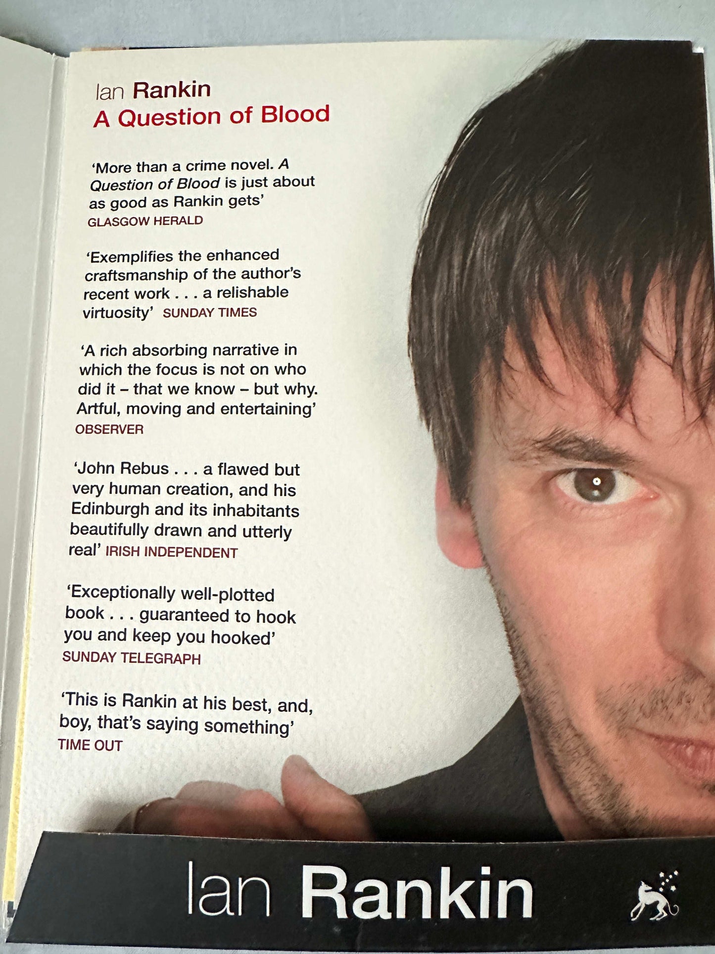 Ian Rankin signed press pack featuring A Question of Blood with critic reviews and author details