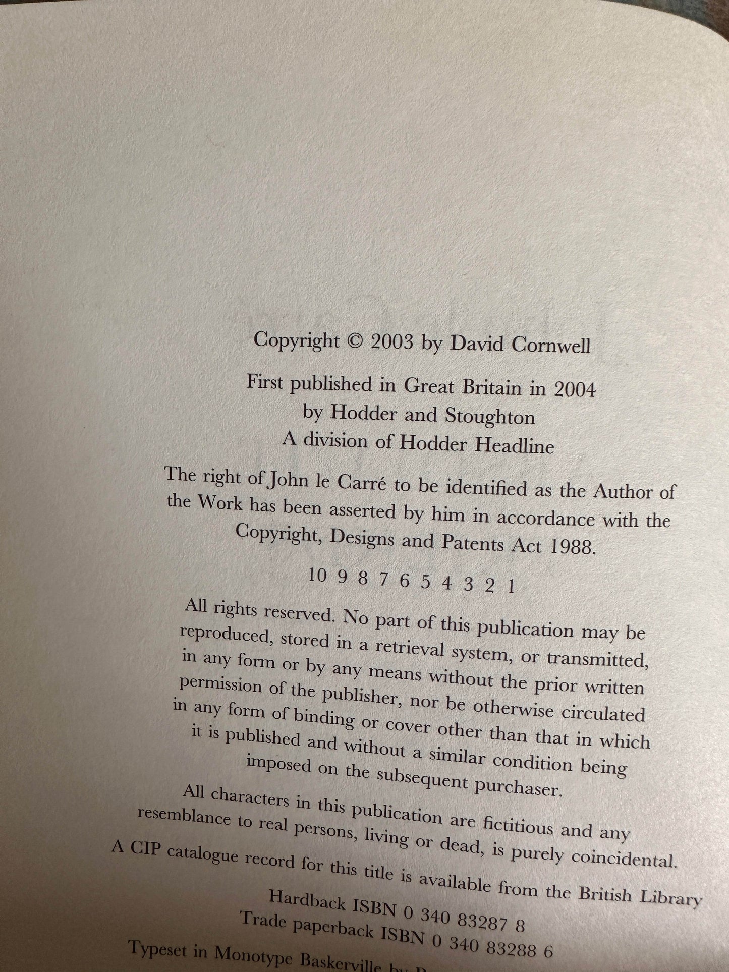 Absolute Friends first edition John le Carre book copyright page showcasing publication details