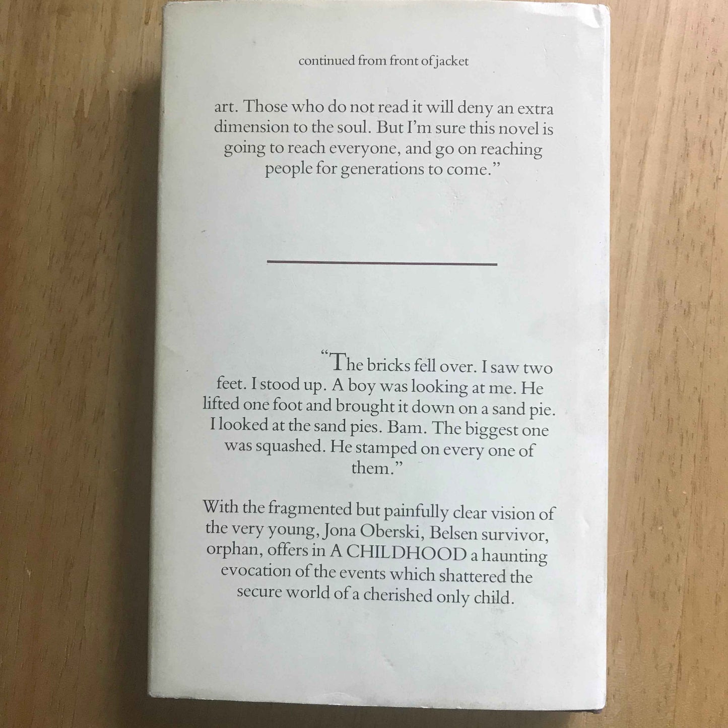 1983 Jona Oberski A Childhood - Hodder and Stoughton Edition - Honeyburn Books (UK)