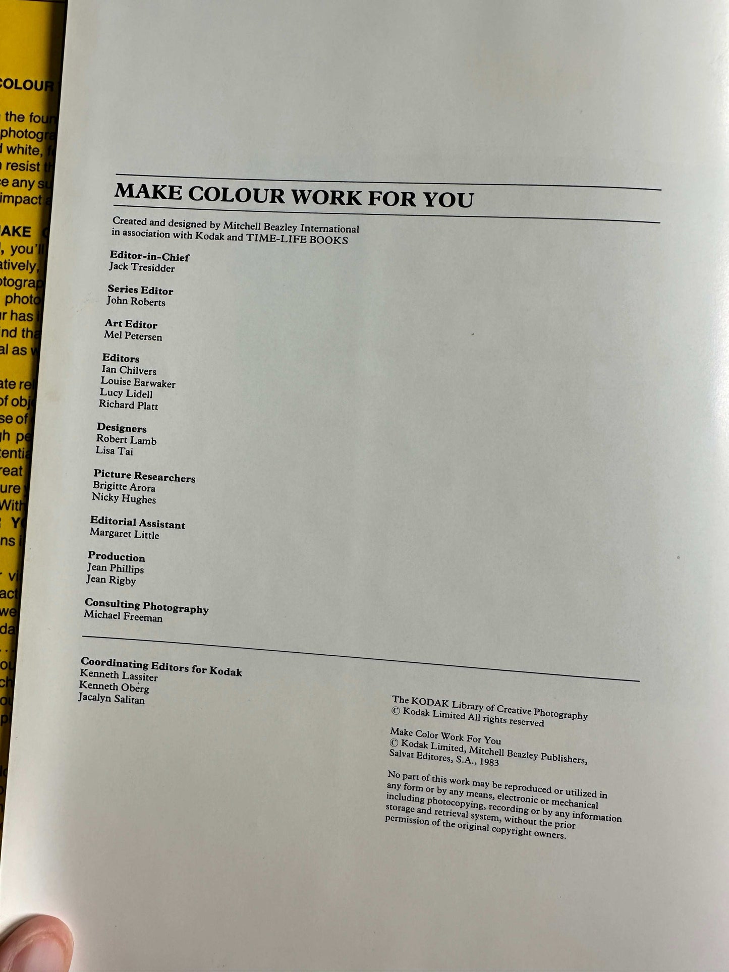 Inside page of the Kodak creative photography book featuring the editorial team and design credits