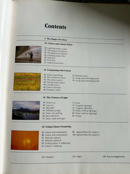 Contents page of the Kodak creative photography book detailing chapters on color and composition