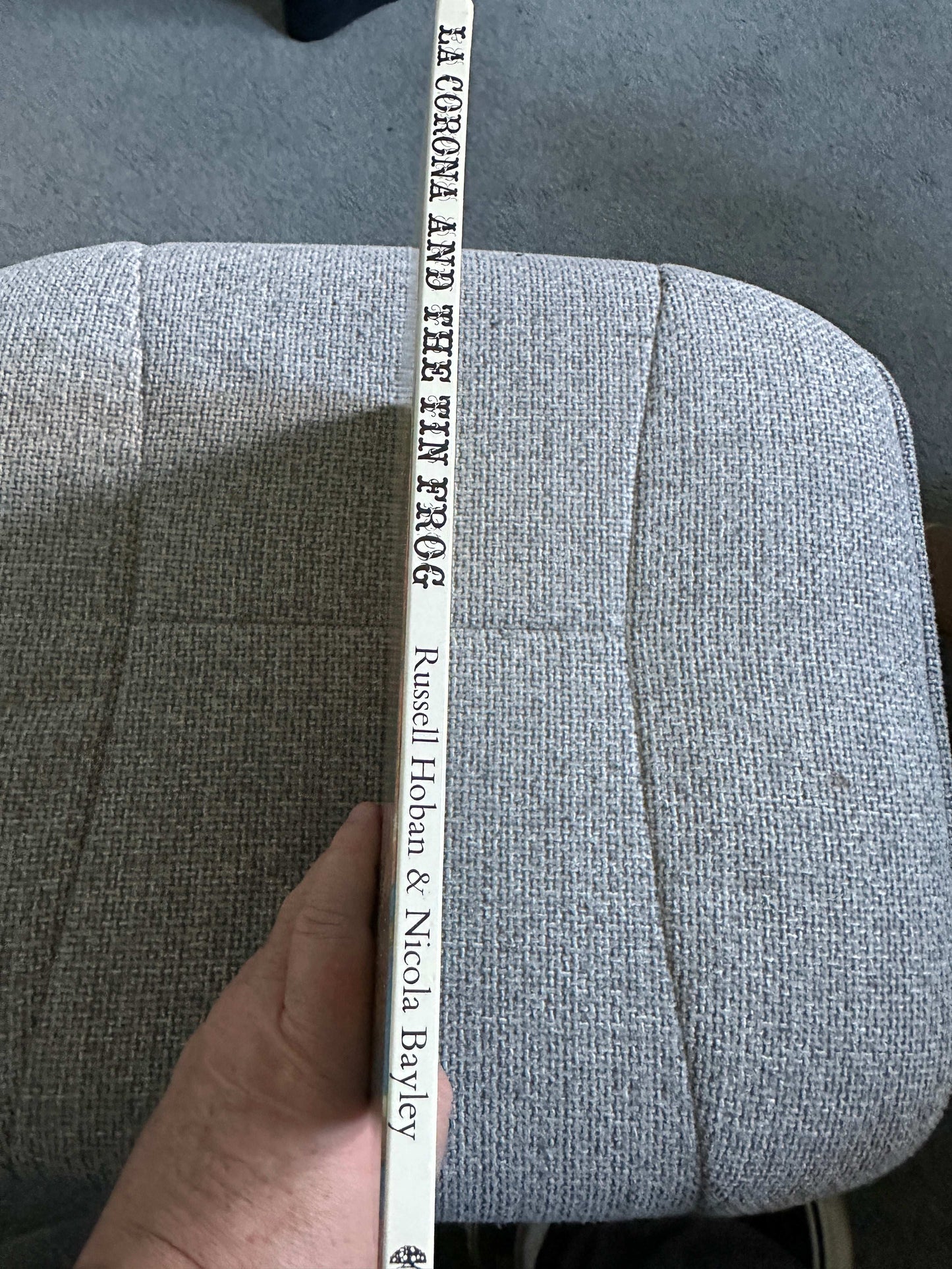 Side view of La Corona and The Tin Frog first edition book by Russell Hoban and Nicola Bayley