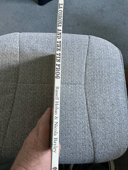 Side view of La Corona and The Tin Frog first edition book by Russell Hoban and Nicola Bayley