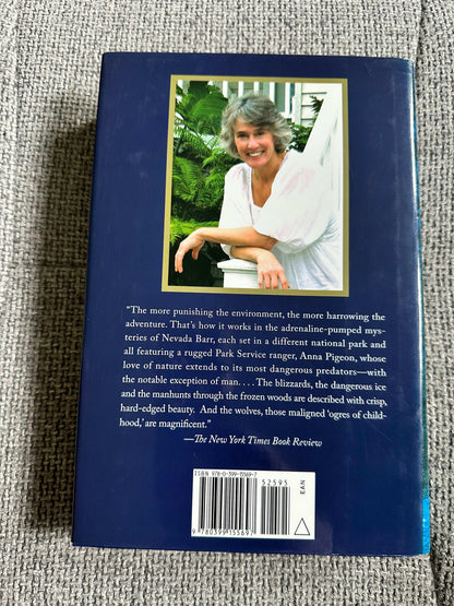 Back cover of Nevada Barr Borderline first edition featuring author Anna Pigeon and a book description