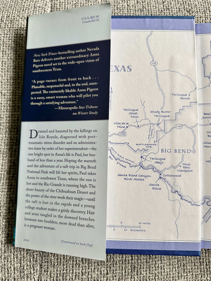 Nevada Barr Borderline first edition book cover with map of Texas and text description
