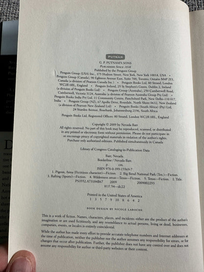 Nevada Barr Borderline first edition copyright page with publication details and design information