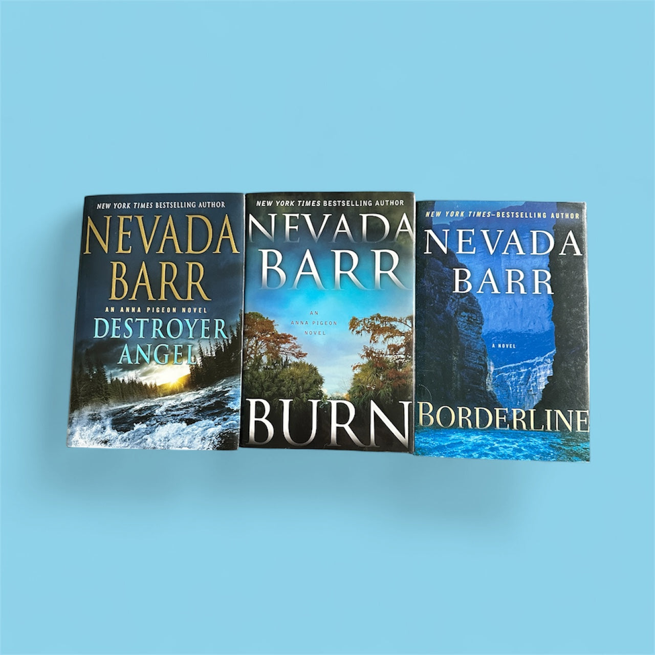 Burn Destroyer Angel Borderline first editions set by Nevada Barr featuring gripping mystery novels