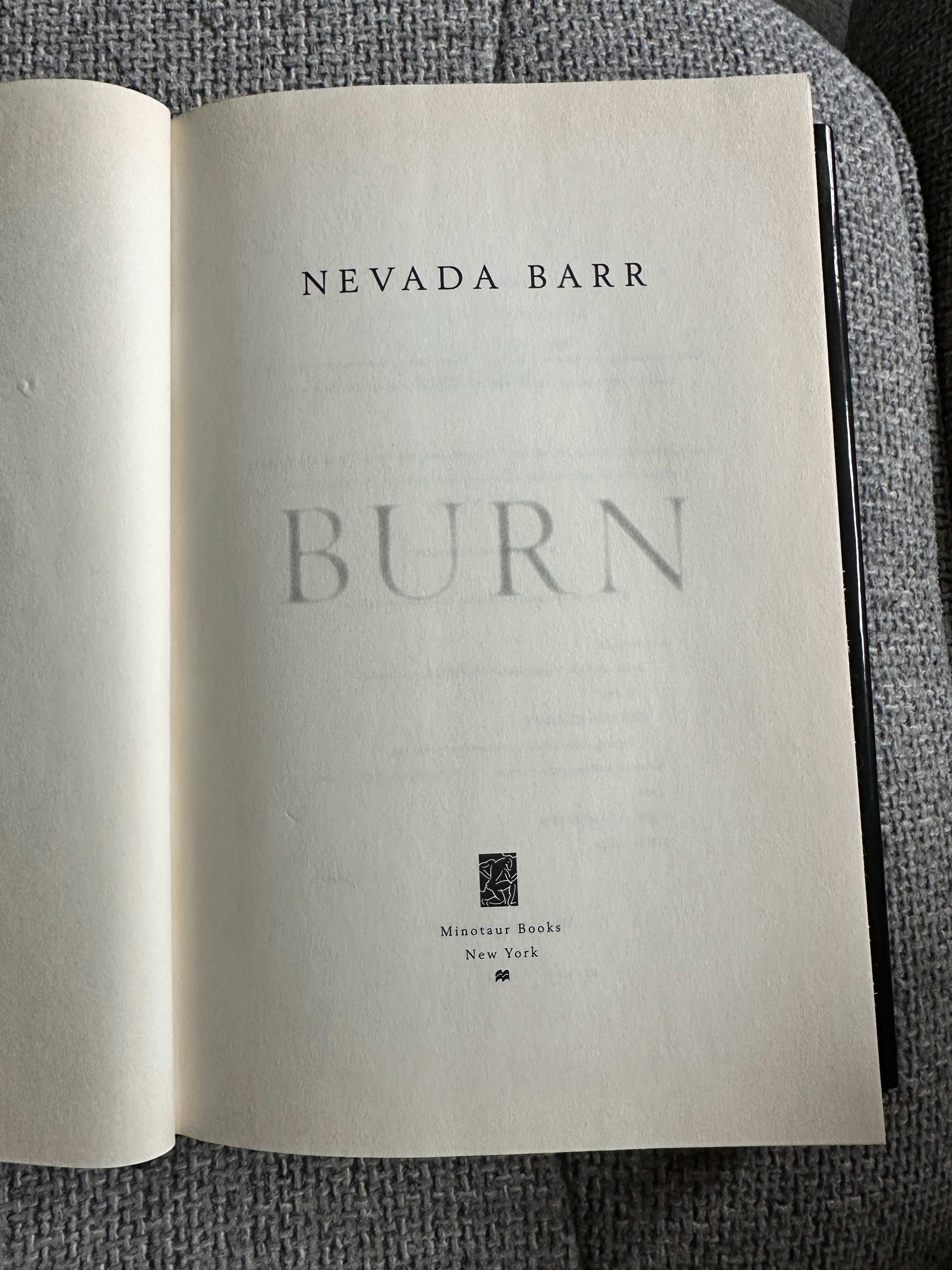 First edition of Nevada Barr Burn showcasing the title page and publisher details.