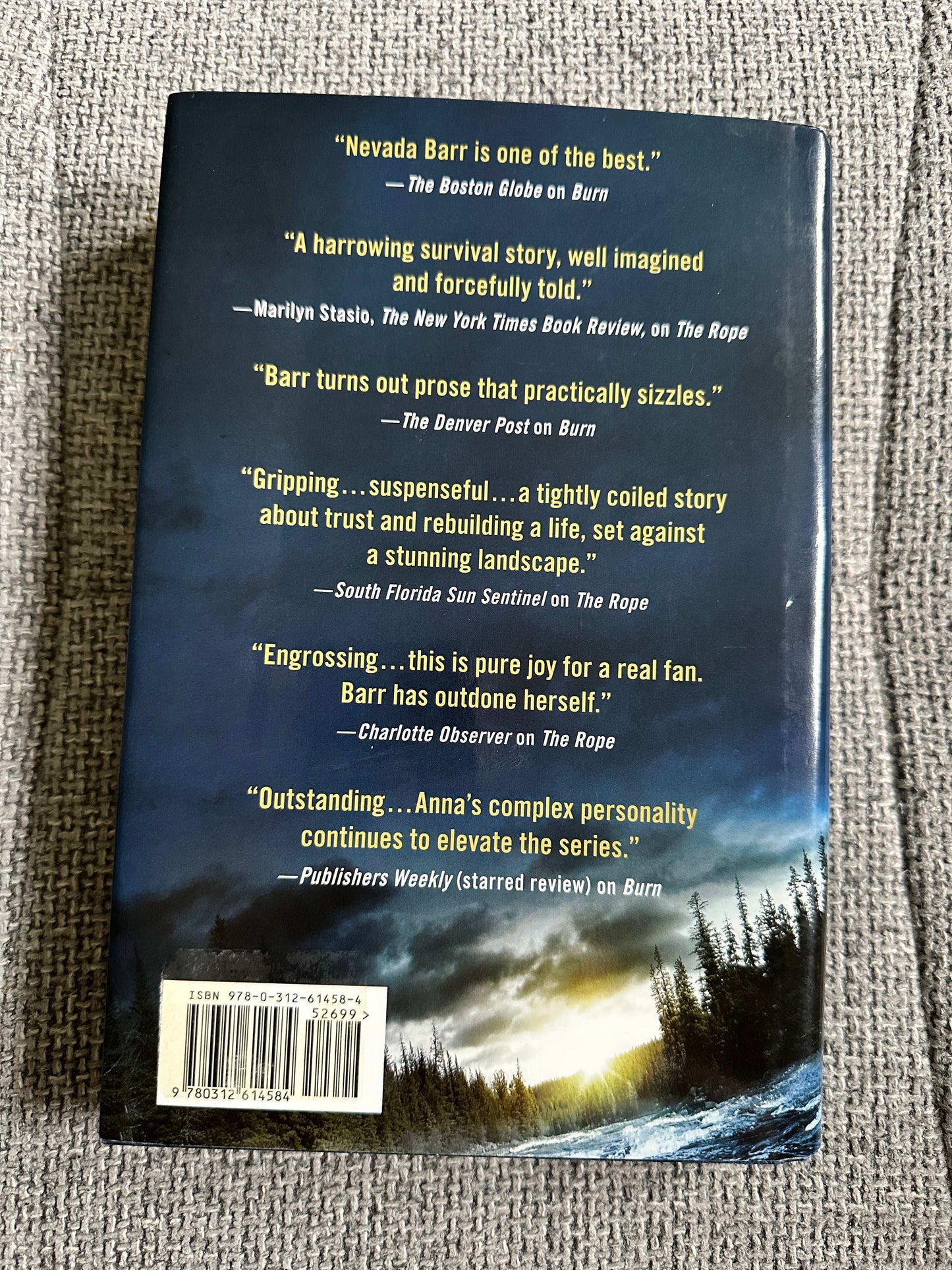 Destroyer Angel Nevada Barr first edition book back cover featuring reviews and landscape imagery