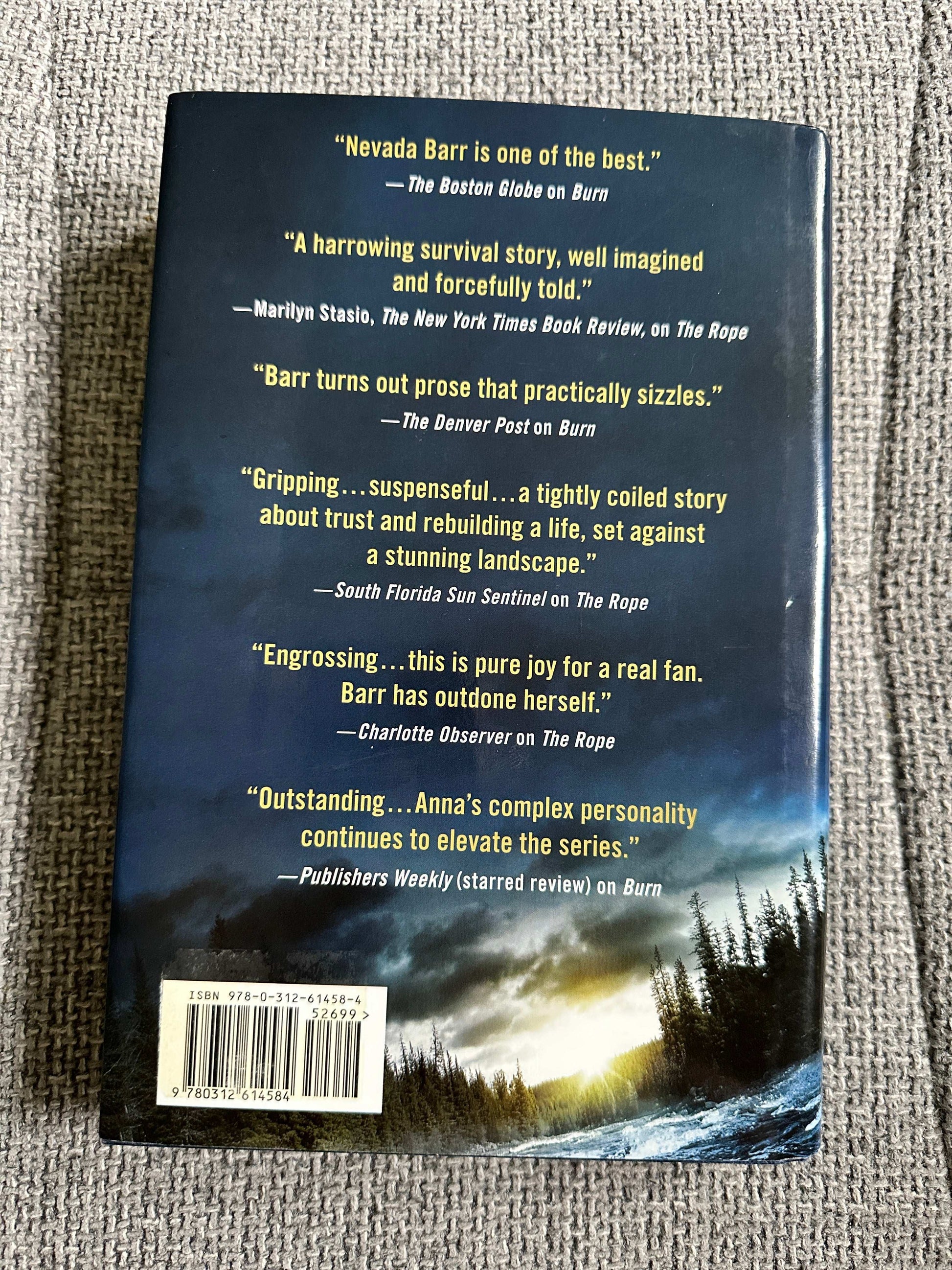 Destroyer Angel Nevada Barr first edition book back cover featuring reviews and landscape imagery