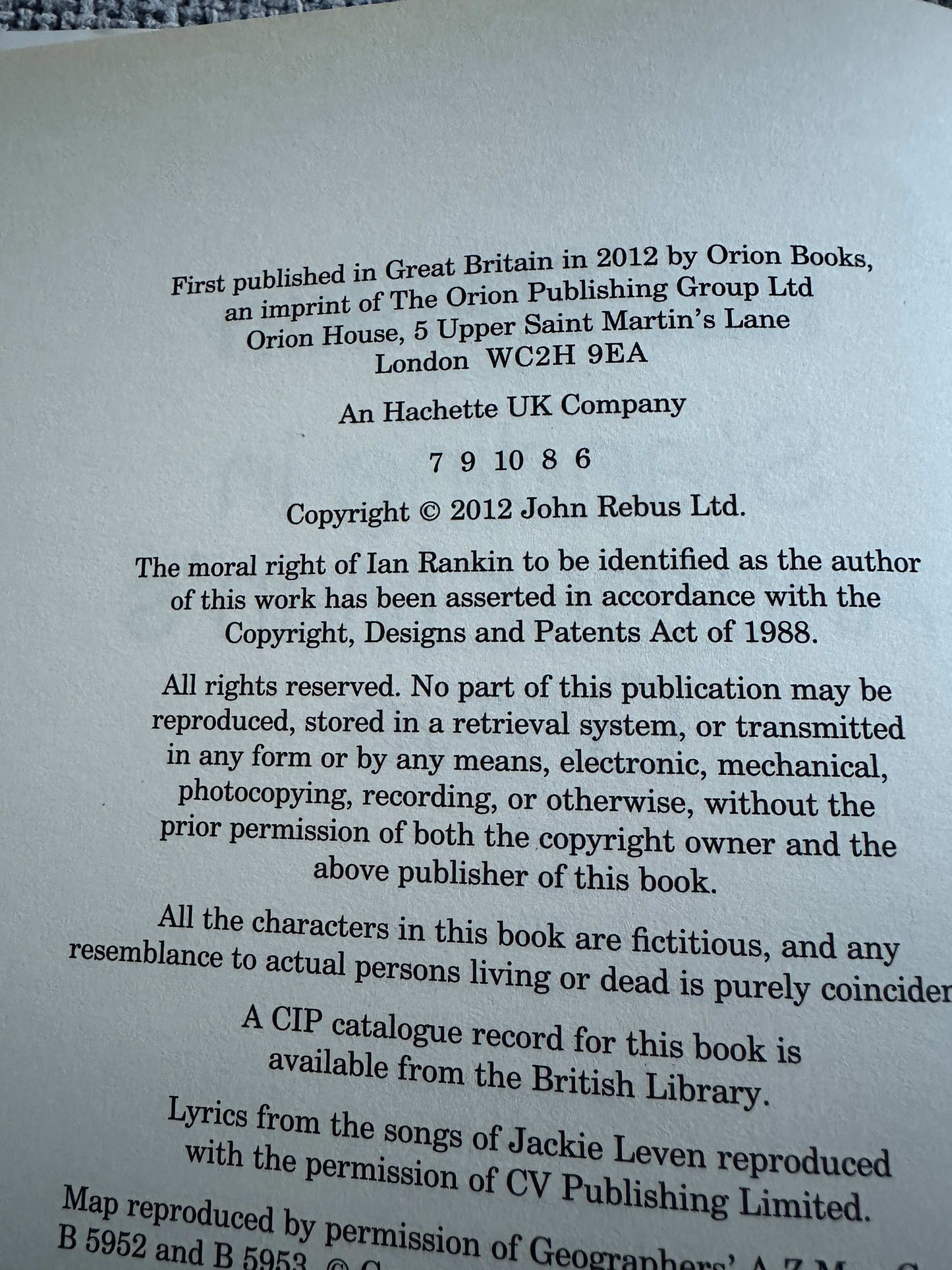 First edition collectible Rebus novels UK with copyright details and publisher information