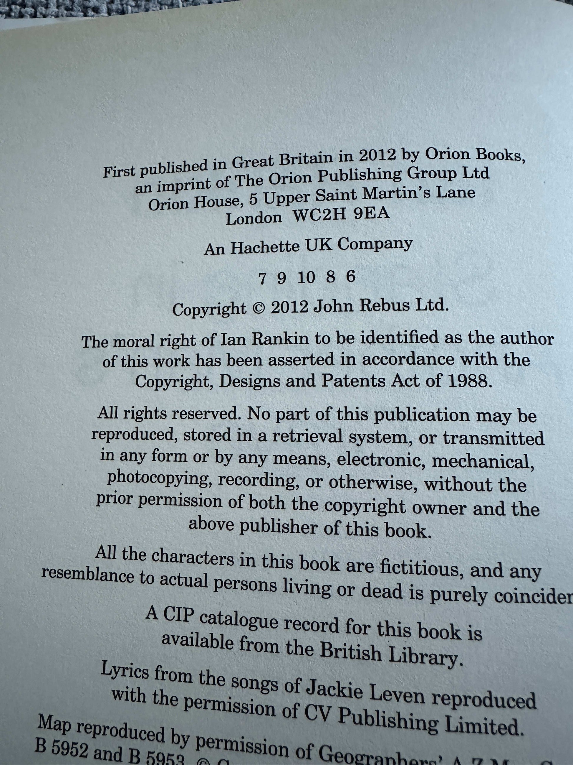 First edition collectible Rebus novels UK with copyright details and publisher information