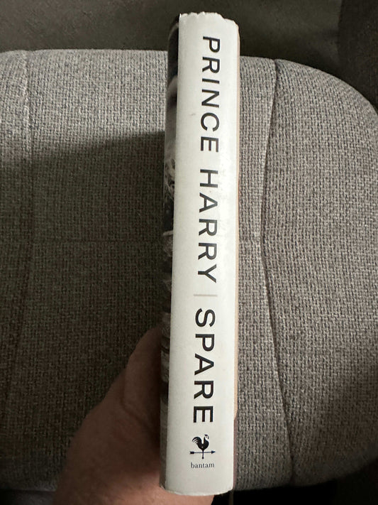 Spine view of Prince Harry's memoir 'Spare', featuring the title for the 2023 Prince Harry memoir for sale