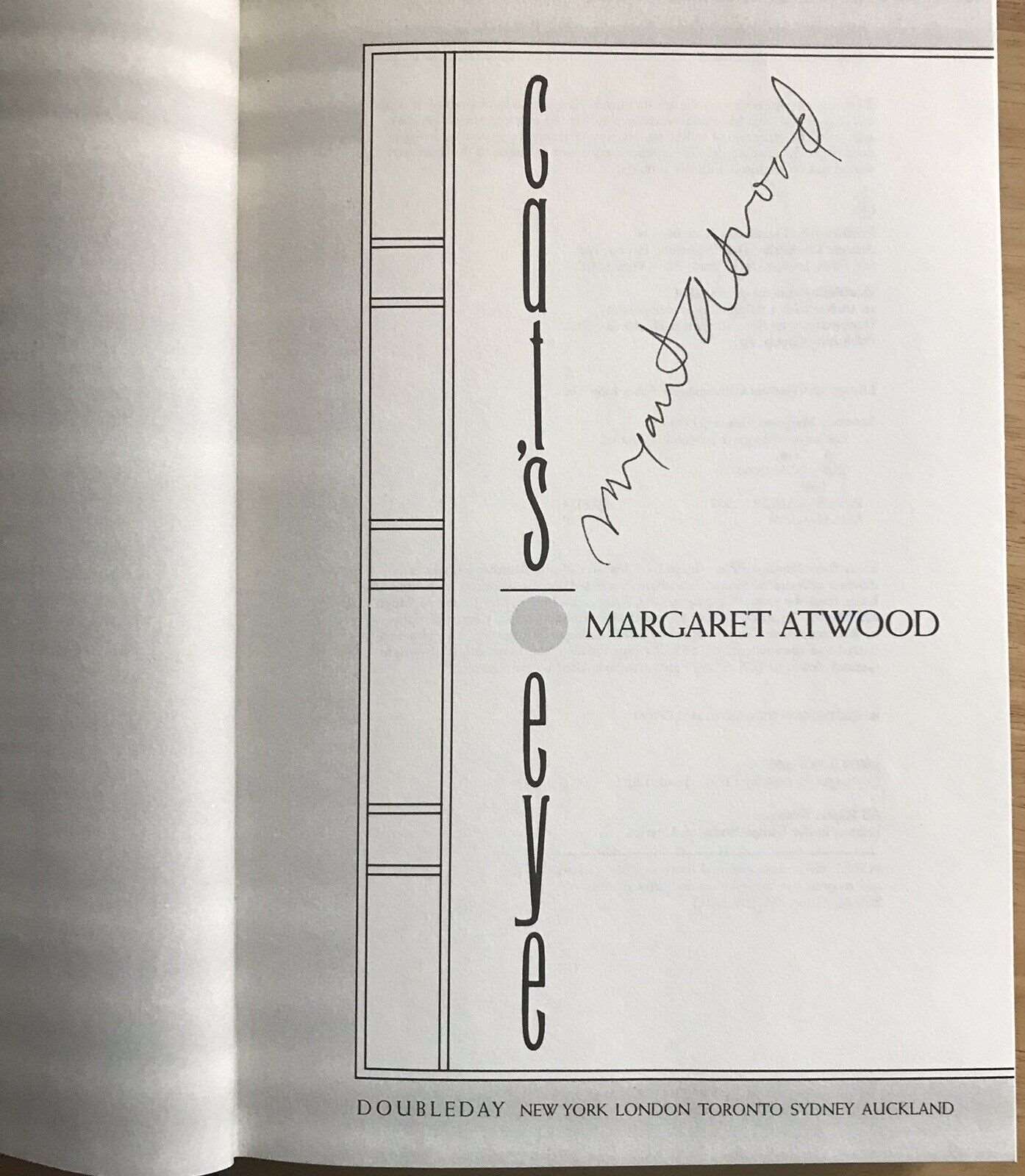 *signed 1st American Ed* Cat's Eye by Margaret Atwood (Hardback, 1989) Doubleday Honeyburn Books (UK)
