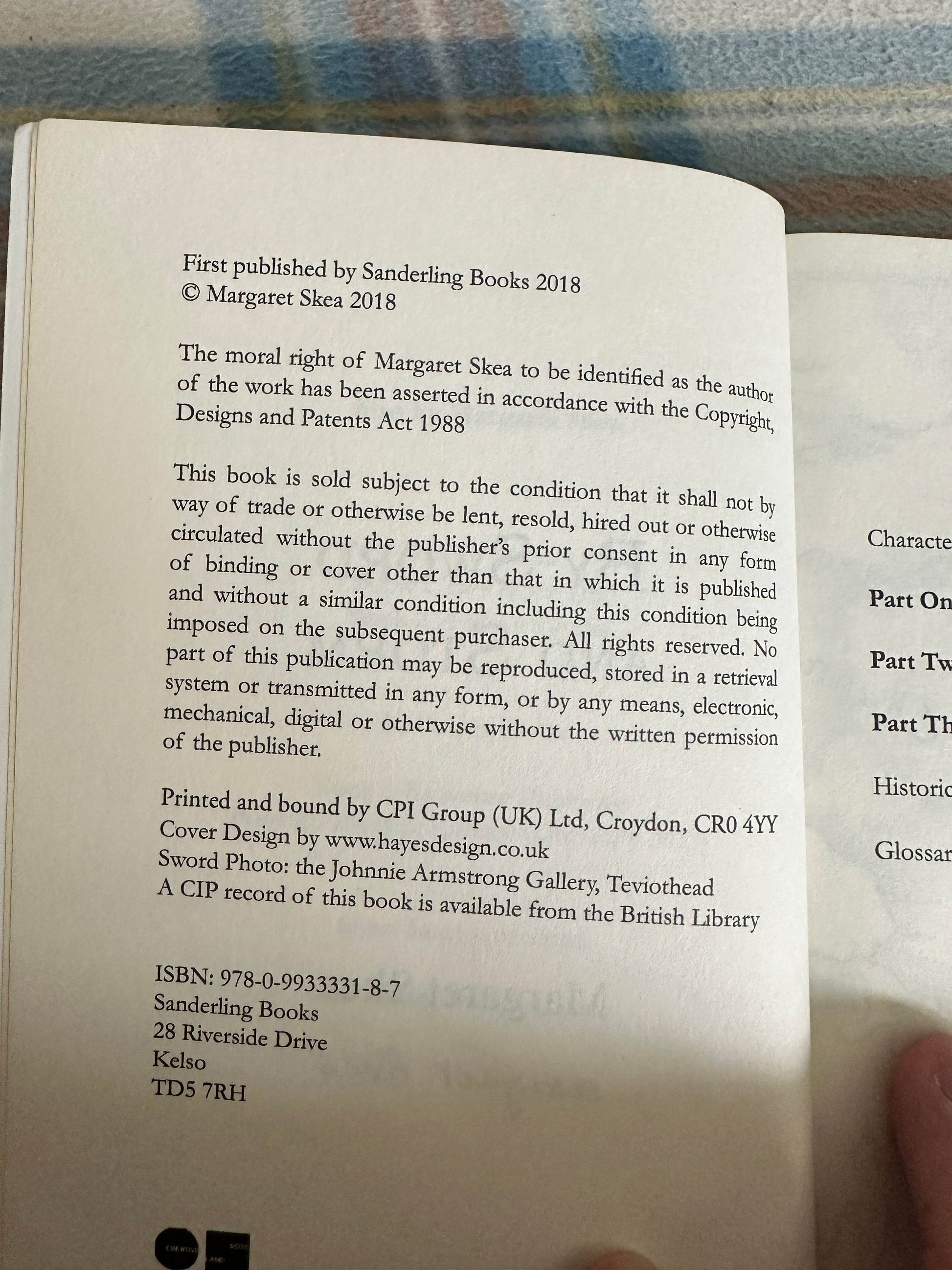 Signed By Sword and Storm Margaret Skea cover page of the fiction book with publication details